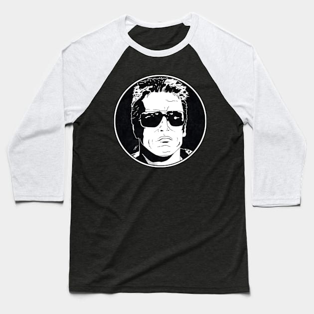 THE TERMINATOR (Circle Black and White) Baseball T-Shirt by Famous Weirdos